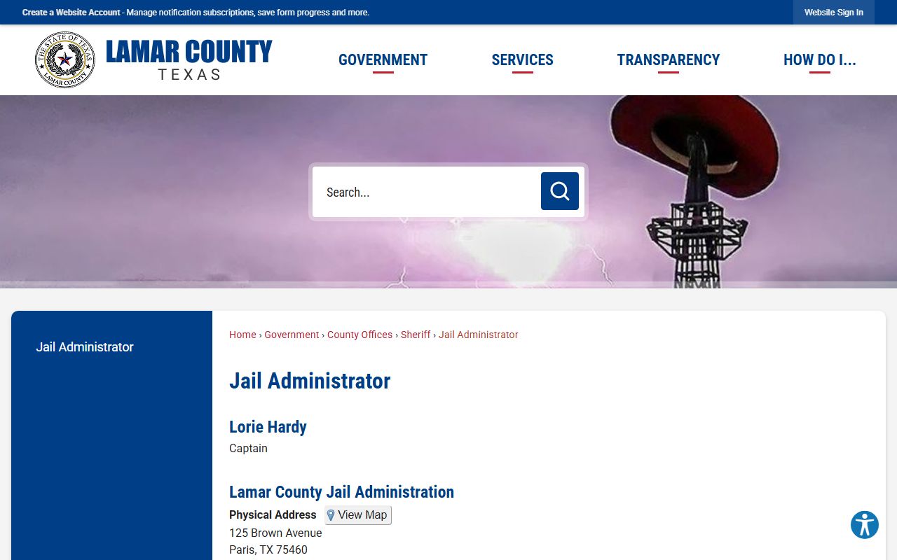 Lamar County Jail Administrator inmate facility contact page